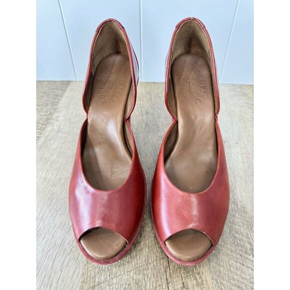 Kork Ease Liliana Heels Shoes Womens 7.5 Red Wedge Slip On Peep Toe Leather - Picture 6 of 13